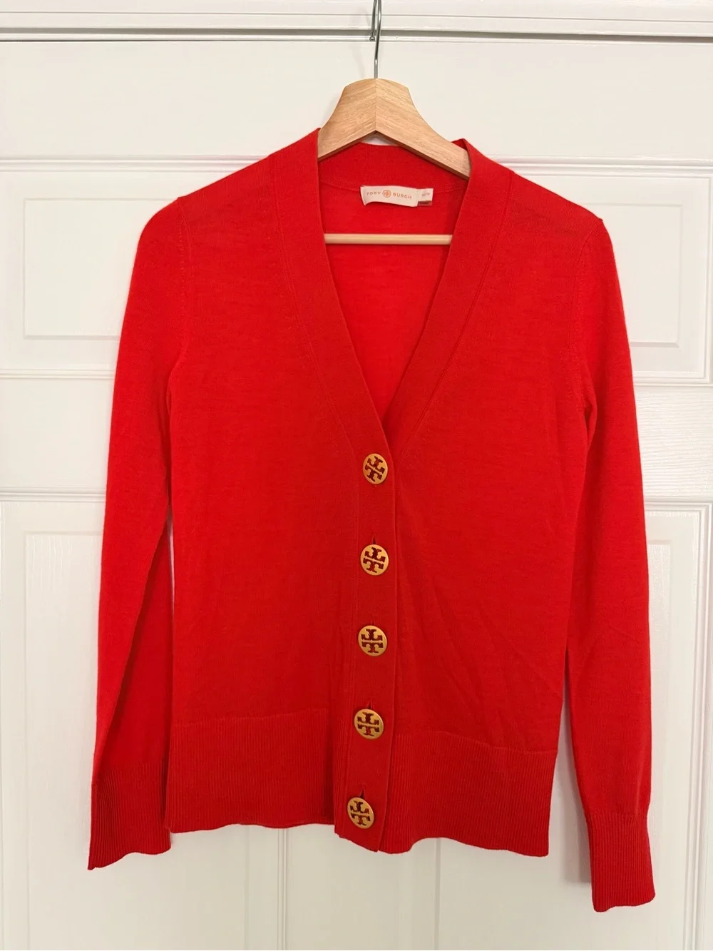 Tory Burch Red V-Neck Button Cardigan Sweater, XS/TP